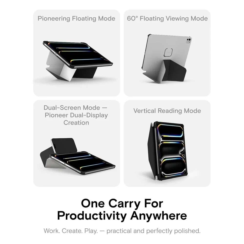 MOFT Dynamic Folio Case iPad Air 13 M2 M3 M4‎ Magnetic Stand 20+ Angles Gray